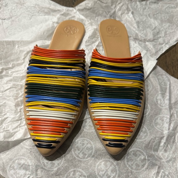 Tory Burch Colorful Striped Women's Mules Sz 8 - Picture 1 of 7